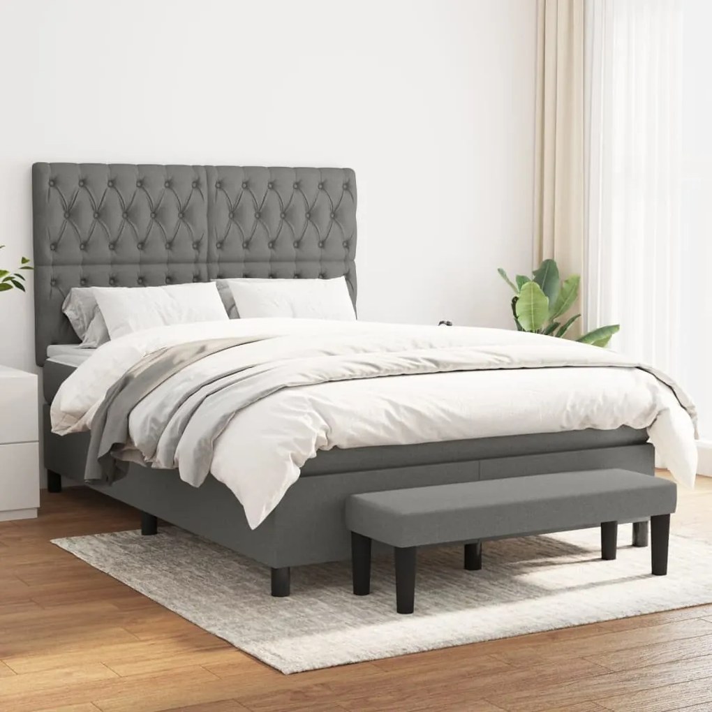 Κρεβάτι Boxspring με Στρώμα Σκούρο Γκρι 140x190 εκ. Υφασμάτινο