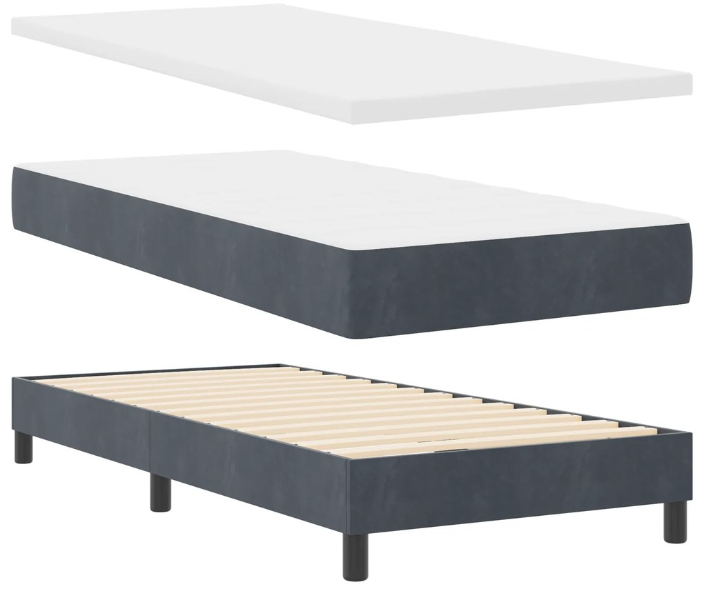 vidaXL Κρεβάτι Box Spring με Στρώμα Γκρι 90x190 εκ. Βελούδο