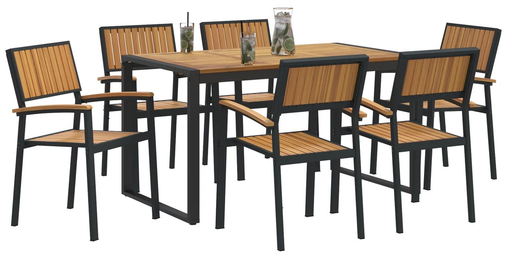 vidaXL Σετ Φαγητού 7 Τεμαχίων Solid Wood Acacia και Μετάλλου