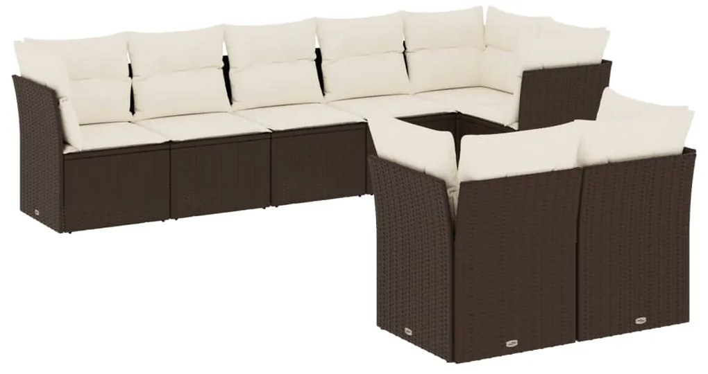 vidaXL Σαλόνι Κήπου Σετ 8 Τεμαχίων Καφέ Συνθετικό Ρατάν με Μαξιλάρια