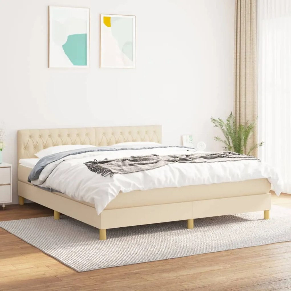 vidaXL Κρεβάτι Boxspring με Στρώμα Κρεμ 180x200 εκ. Υφασμάτινο