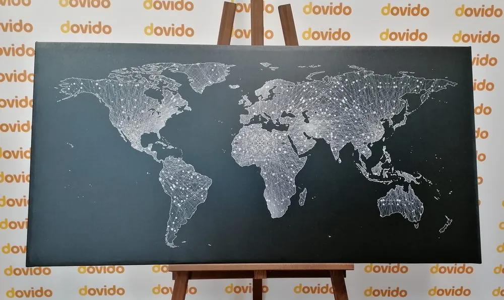 Εικόνα ενός ασπρόμαυρου παγκόσμιου χάρτη σε έναν φελλό - 120x60  arrow