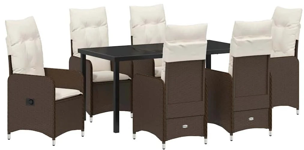 vidaXL Σέτ φαγητού για κήπο με μαξιλάρι 7 pcs Καφέ Πολυ ράταν