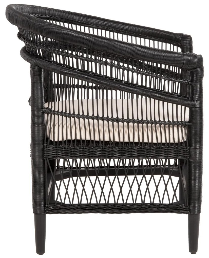 Καρέκλα - Πολυθρόνα MALAWI C9635.03 Ξύλο Μαόνι με Rattan Μαύρο και Λευκό Μαξιλάρι 80x70x86Υεκ. 80x70x86 εκ.
