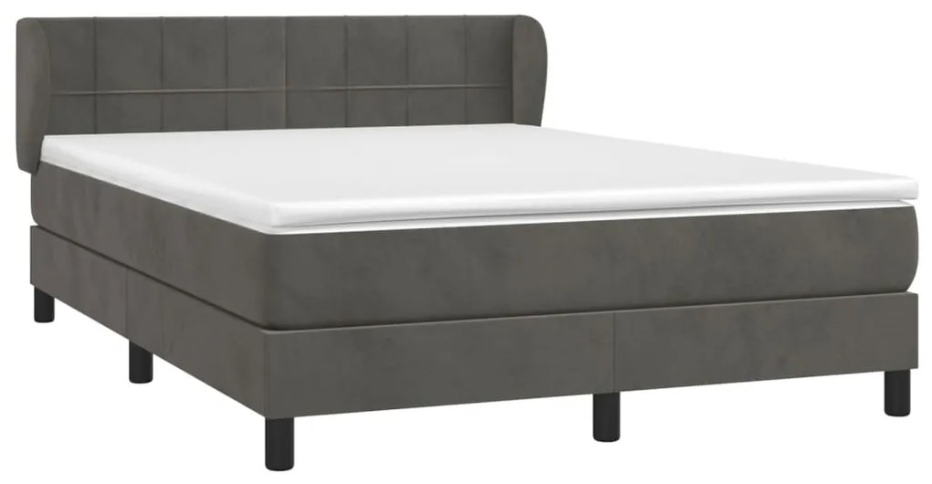 vidaXL Κρεβάτι Boxspring με Στρώμα Σκούρο Γκρι 140x200 εκ. Βελούδινο