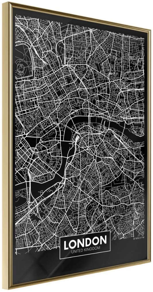 Αφίσα - City Map: London (Dark) - 20x30 - Χρυσό - Χωρίς πασπαρτού