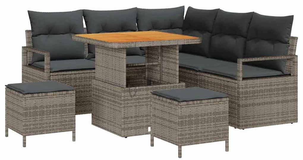 vidaXL Σετ Καναπέ Κήπου με μαξιλάρι 8 pcs Γκρι Πολυ ράταν