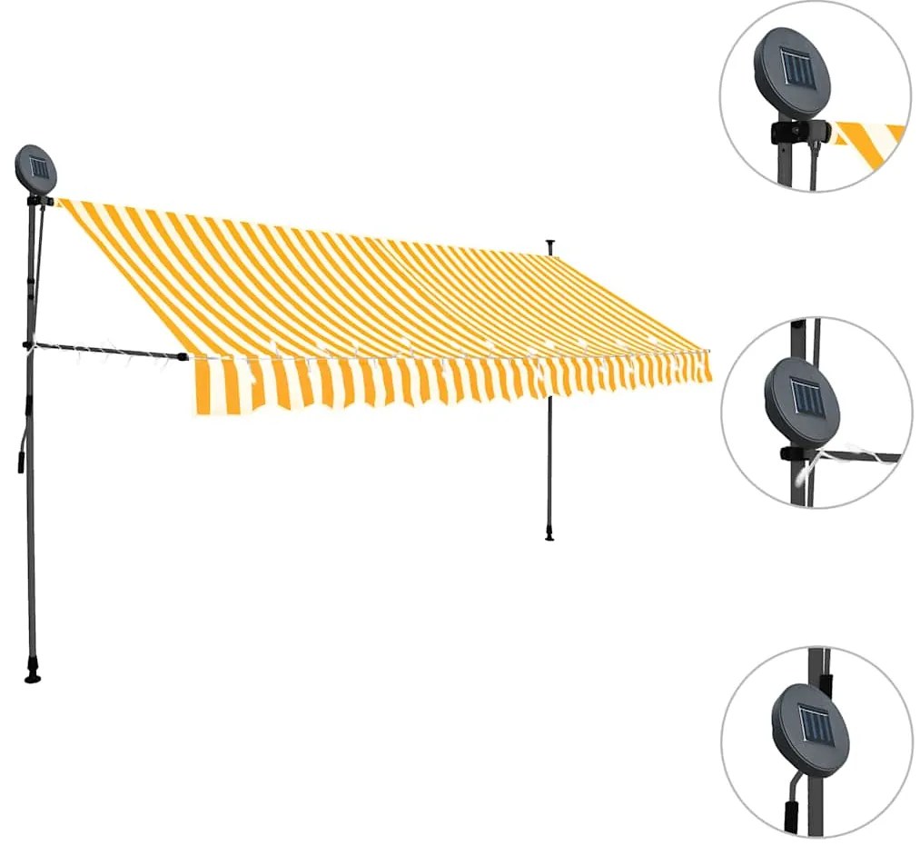 vidaXL Τέντα Συρόμενη Χειροκίνητη με LED Λευκό / Πορτοκαλί 400 εκ.