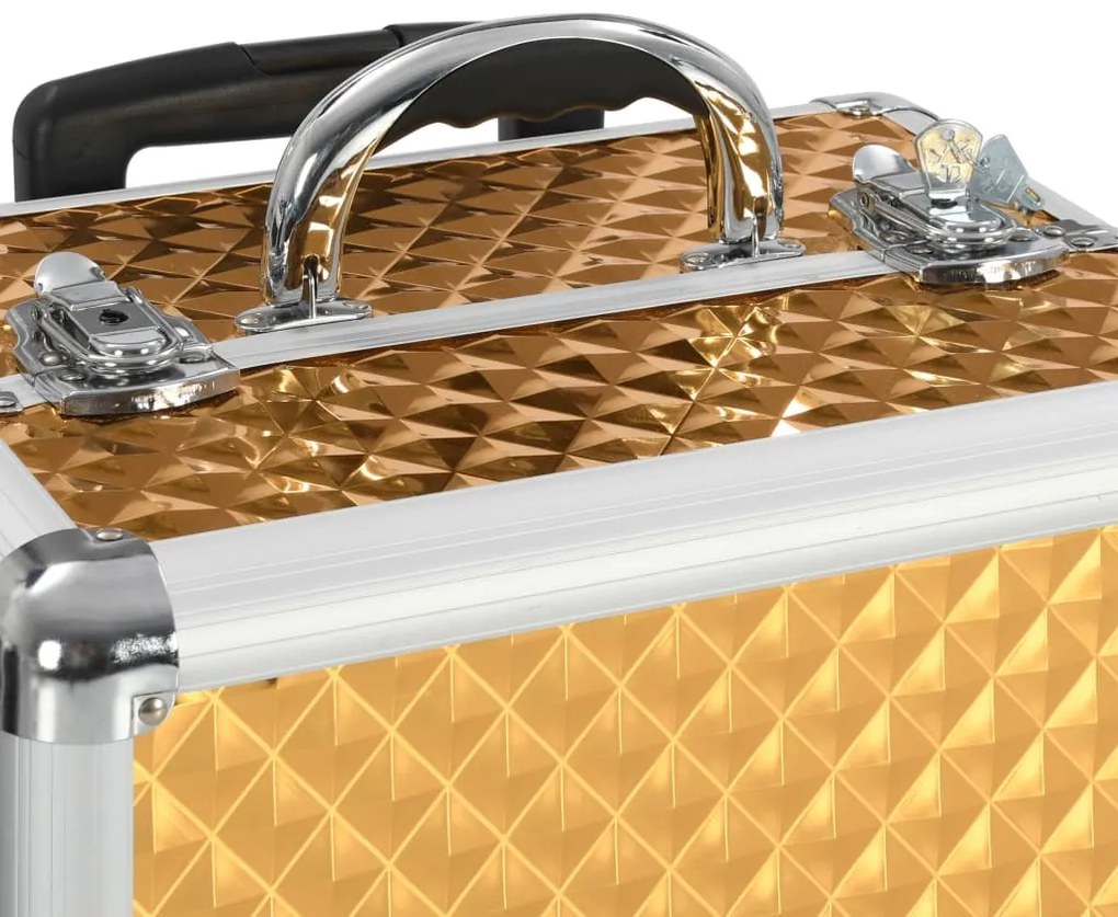 vidaXL Βαλίτσα Μακιγιάζ Τρόλεϊ Χρυσή 35x29x45 εκ. από Αλουμίνιο