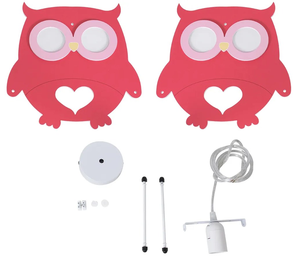 GloboStar OWL 61576 Μοντέρνο Παιδικό Κρεμαστό Φωτιστικό Οροφής Μονόφωτο 1 x E27 Κόκκινο PVC Φιγούρα Κουκουβάγια Μ29.5 x Π15.5 x Υ30.5cm - 61576