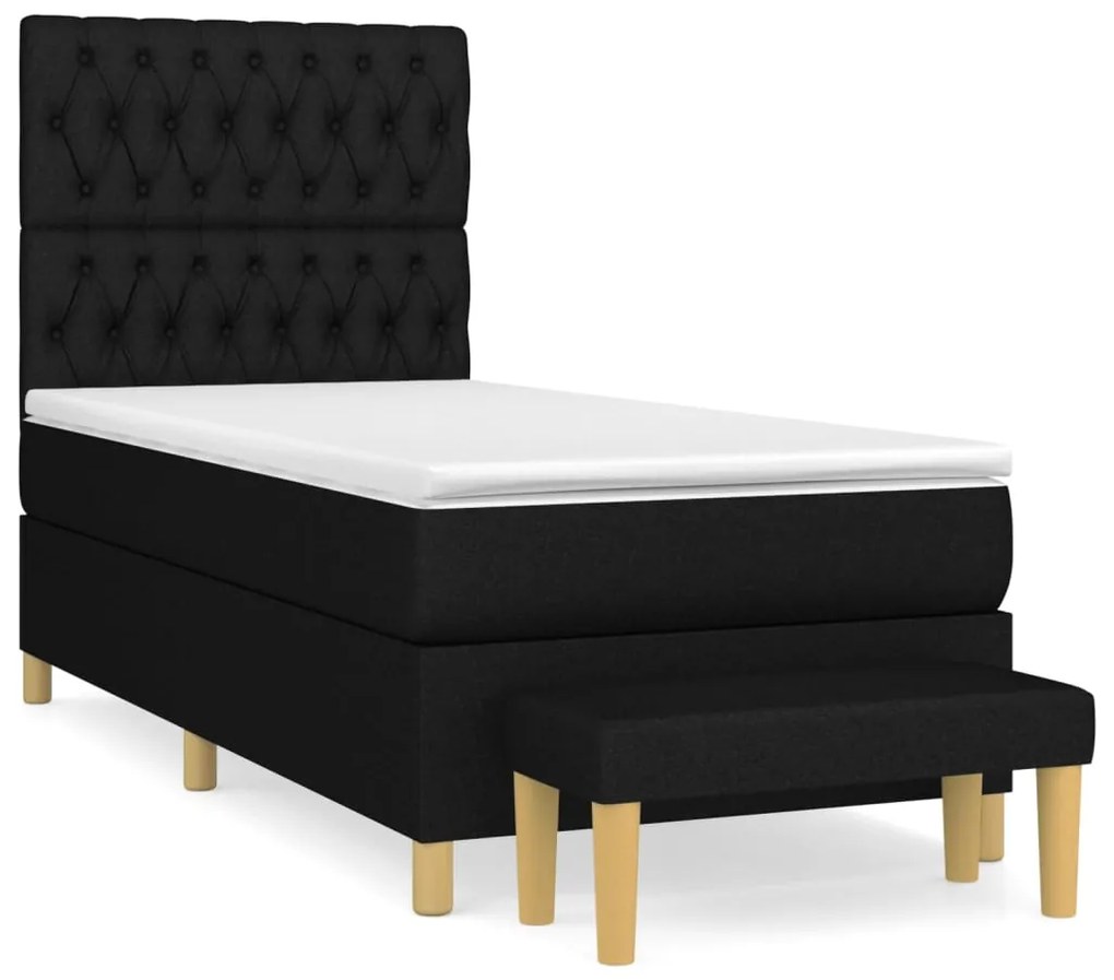 vidaXL Κρεβάτι Boxspring με Στρώμα Μαύρο 90x200 εκ. Υφασμάτινο