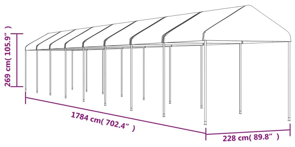 vidaXL Κιόσκι με Τέντα Λευκό 17,84 x 2,28 x 2,69 μ. από Πολυαιθυλένιο