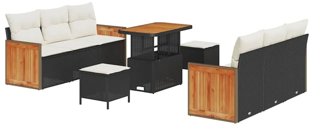 vidaXL Σετ Καναπέ Κήπου 9 pcs Μαύρο και κρεμ 90 x 55 x 71 cm