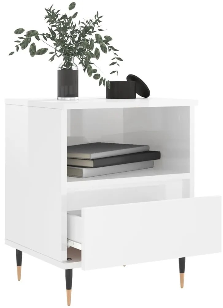 vidaXL Κομοδίνα 2 τεμ. Γυαλ. Λευκό 40 x 35 x 50 εκ. Επεξεργασμένο Ξύλο