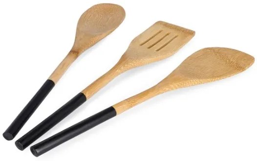 Σετ 3τμχ Εργαλεία Μαγειρικής Bamboo Natural-Μαύρο 6x30εκ. Homla 200599