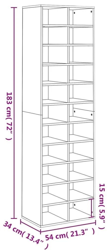 Παπουτσοθήκη Μαύρη 54 x 34 x 183 εκ. από Επεξεργασμένο Ξύλο - Μαύρο