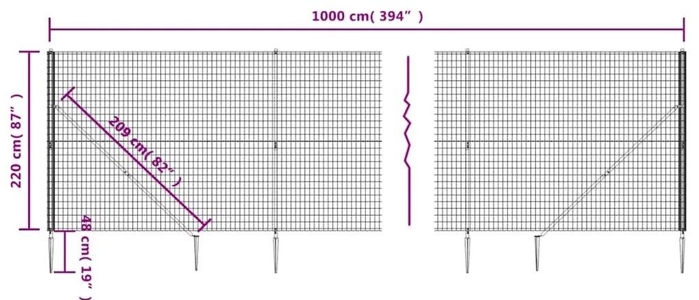 vidaXL Συρματόπλεγμα Περίφραξης Πράσινο 2,2 x 10 μ. με Καρφωτές Βάσεις