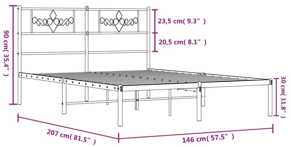 Πλαίσιο Κρεβατιού με Κεφαλάρι Λευκό 140 x 200 εκ. Μεταλλικό - Λευκό