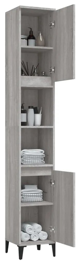 vidaXL Ντουλάπι Μπάνιου Γκρι Sonoma 30x30x190 εκ. Επεξεργασμένο Ξύλο