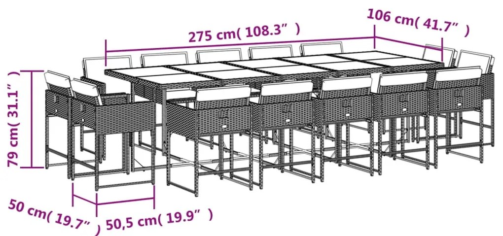 vidaXL Σετ Τραπεζαρίας Κήπου 15 τεμ. Μπεζ Συνθετικό Ρατάν με Μαξιλάρια