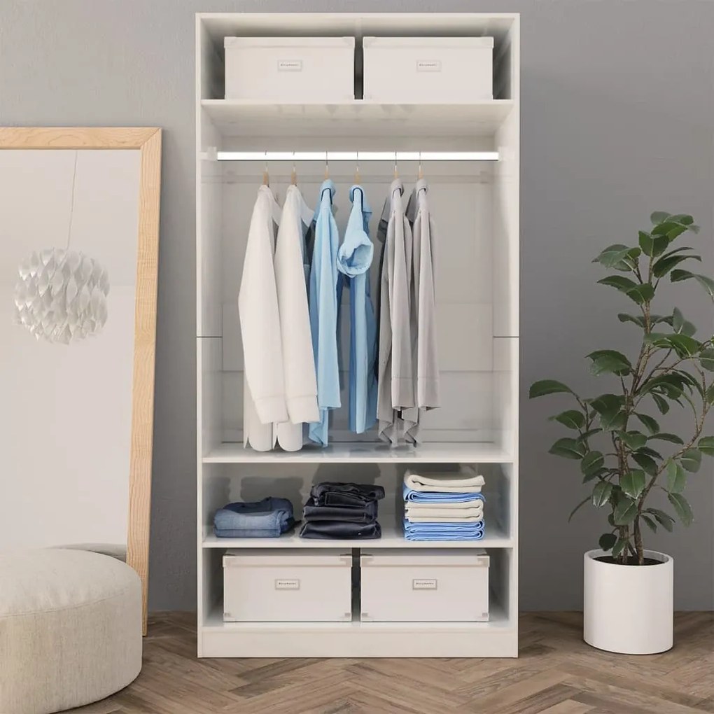 vidaXL Ντουλάπα Γυαλιστερό Λευκό 100 x 50 x 200 εκ. από Επεξ. Ξύλο