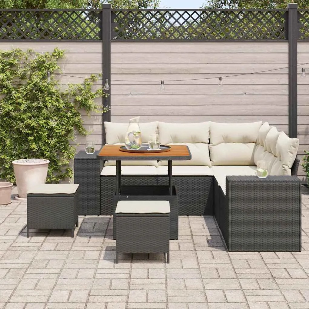vidaXL Σετ Καναπέ Κήπου με μαξιλάρι 8 pcs Μαύρο, Κρέμα 80 x 80 x 71 cm