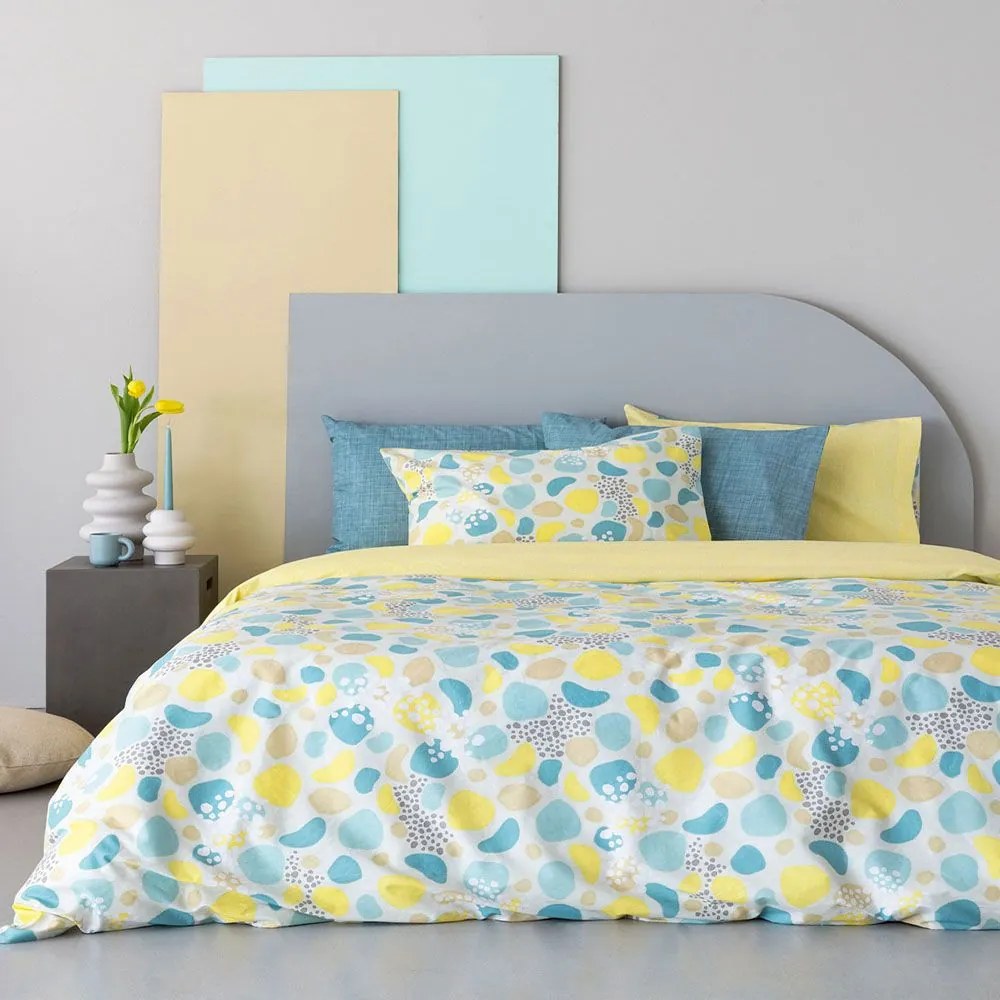 Σεντόνια FL6187 (Σετ 3τμχ) Yellow-Blue Palamaiki Ημίδιπλο 170x260cm 100% Cotton