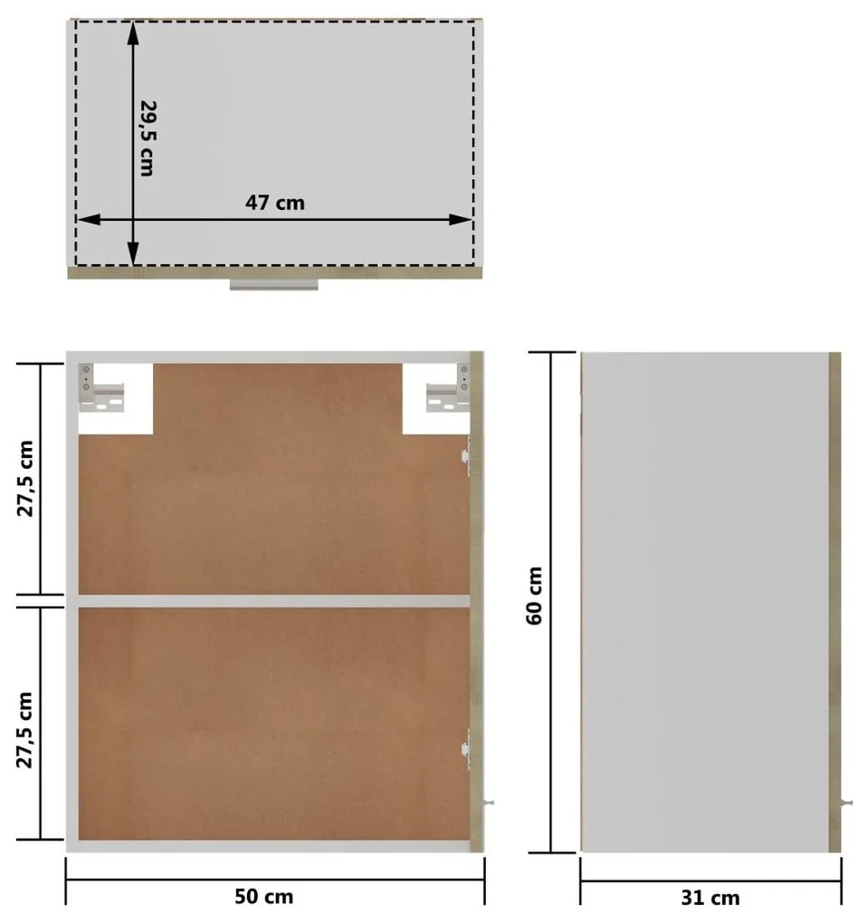 Ντουλάπι Κρεμαστό Sonoma Δρυς 50x31x60 εκ. από από Επεξ. Ξύλο - Καφέ