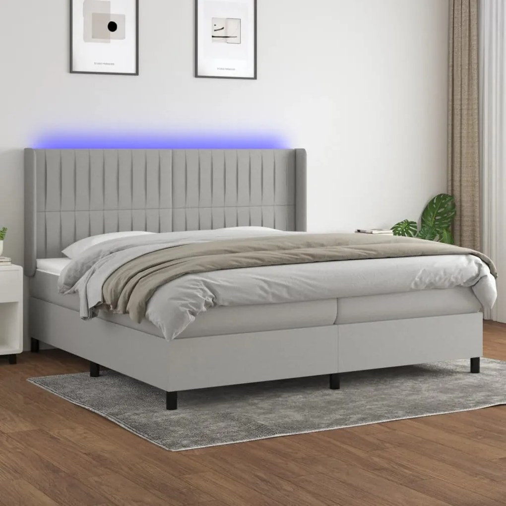 vidaXL Κρεβάτι Boxspring με Στρώμα &amp; LED Αν.Γκρι 200x200εκ. Υφασμάτινο