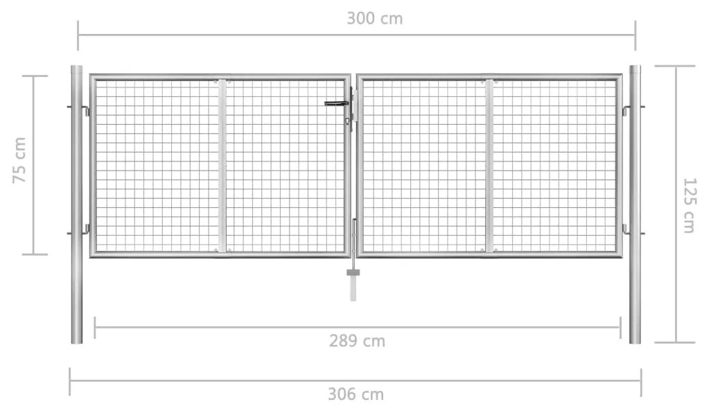 vidaXL Πόρτα Περίφραξης Ασημί 306 x 125 εκ. από Γαλβανισμένο Χάλυβα