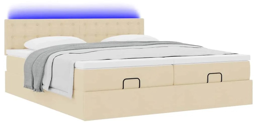 vidaXL Οθωμανικό κρεβάτι με στρώματα & LEDs Κρέμα 180x200cm ύφασμα