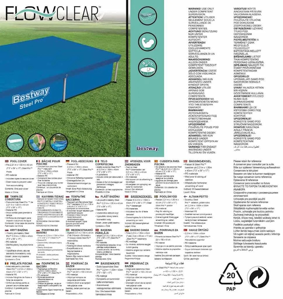 Bestway Κάλυμμα Πισίνας Flowclear 221 x 150 εκ. - Μπλε