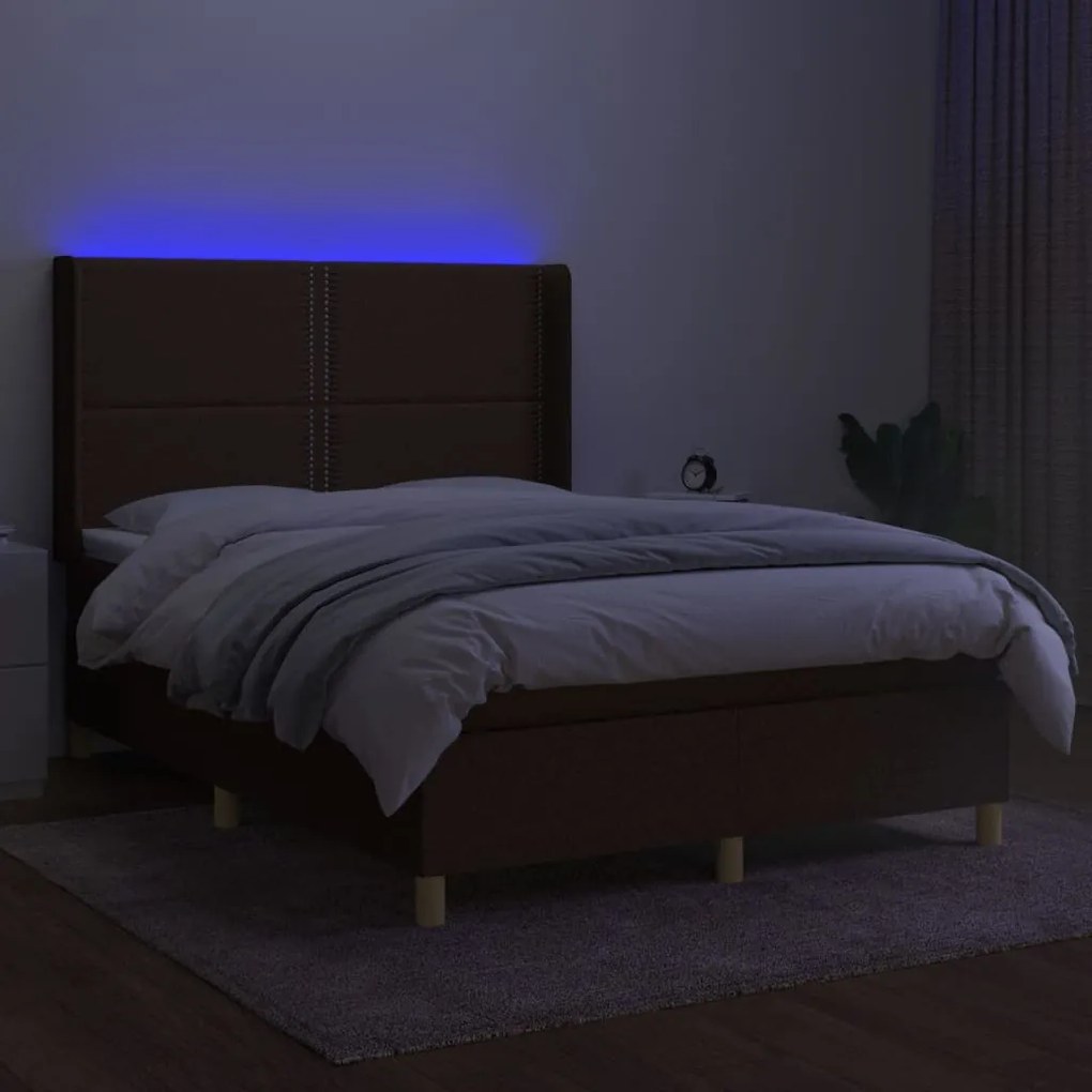 vidaXL Κρεβάτι Boxspring με Στρώμα & LED Σκ.Καφέ 140x200 εκ Υφασμάτινο