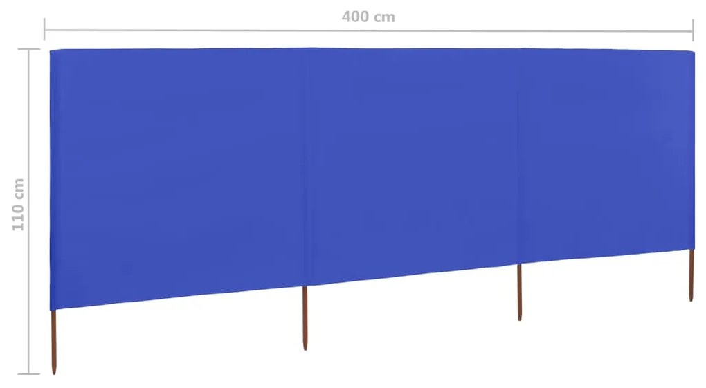 vidaXL Προστατευτικό Αέρα με 3 Πάνελ Αζούρ Μπλε 400x80 εκ. Υφασμάτινο