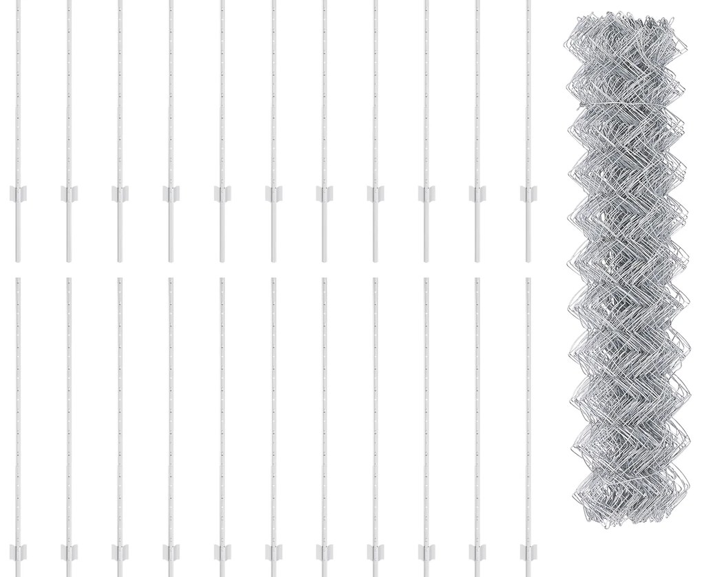 vidaXL Φράκτης Αλυσίδας με 44 U Posts Ασημί 1.2μ x 25μ Ατσάλι