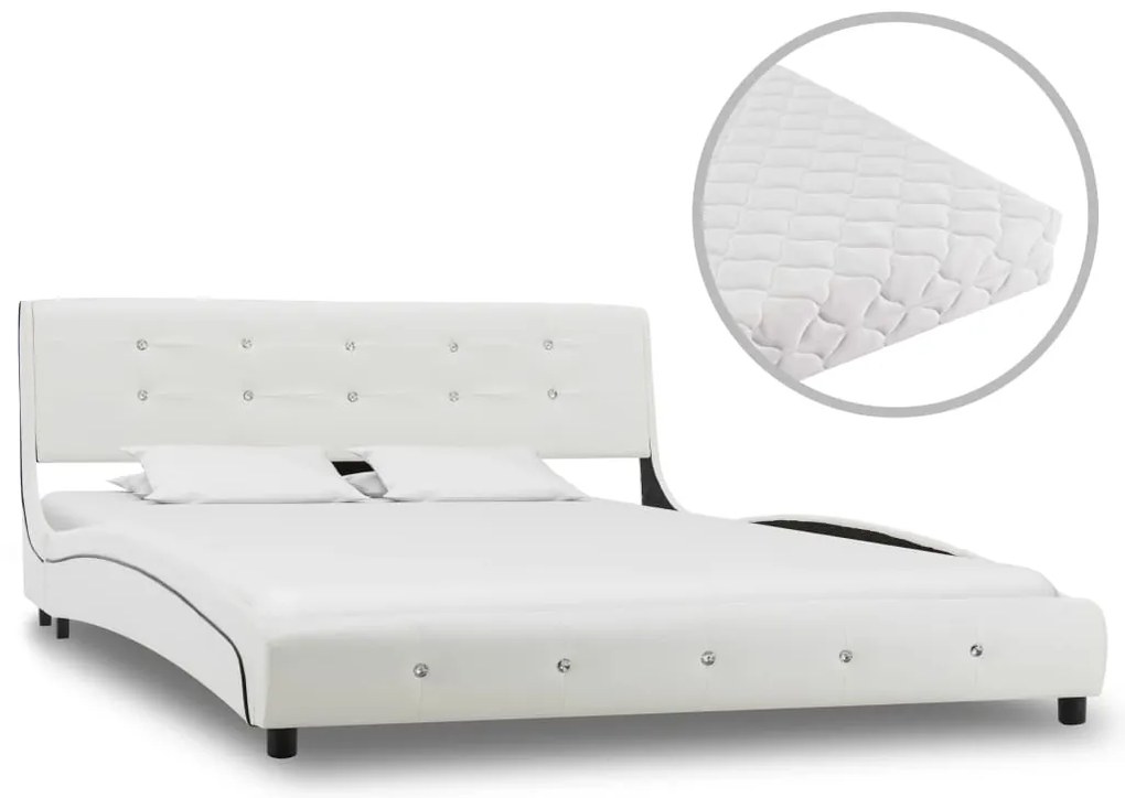 vidaXL Κρεβάτι Λευκό 140 x 200 εκ. από Συνθετικό Δέρμα με Στρώμα