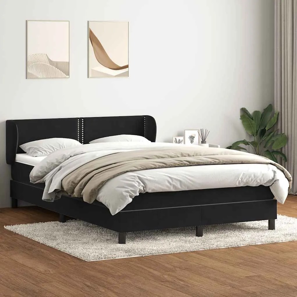 Κρεβάτι Boxspring με Στρώμα Μαύρο 1140x210 εκ. Βελούδινο - Μαύρο