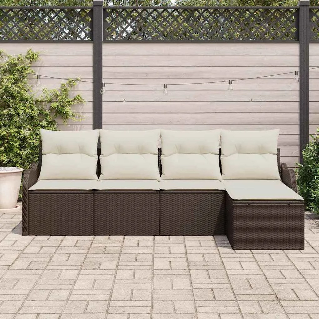 vidaXL Σετ Καναπέ Κήπου με μαξιλάρι 5 pcs Καφέ Πολυ ράταν