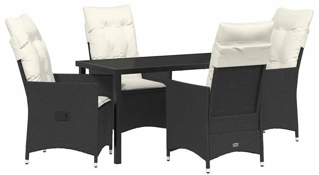 vidaXL Σέτ φαγητού για κήπο με μαξιλάρι 5 pcs Μαύρο Πολυ ράταν