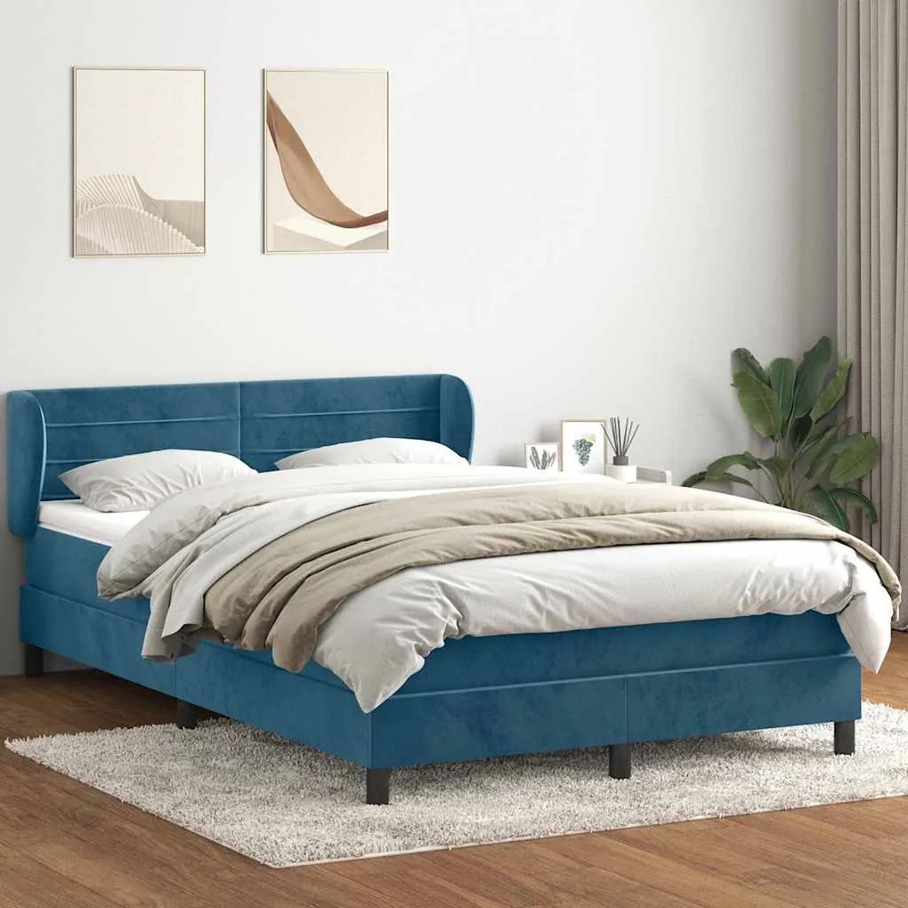 vidaXL Κρεβάτι Boxspring με Στρώμα Σκούρο Μπλε 160x210 εκ. Βελούδινο