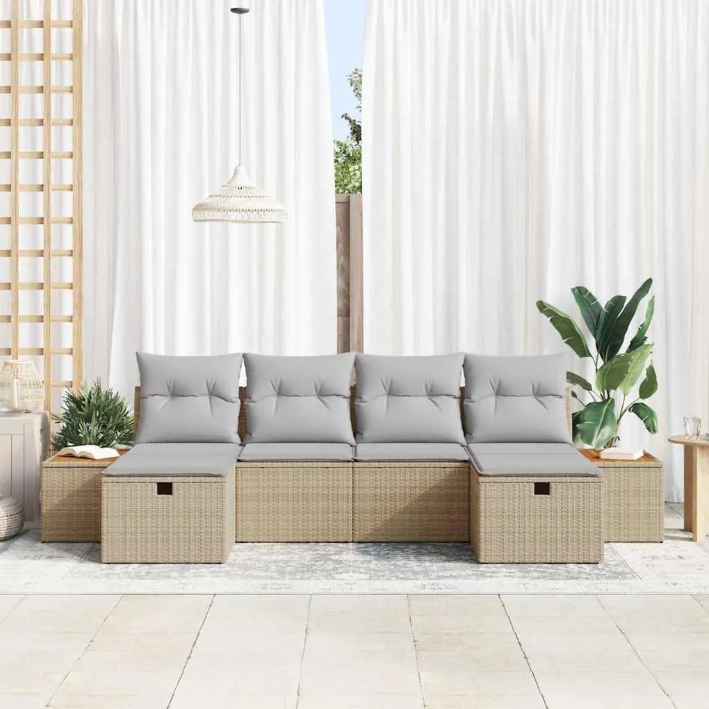 vidaXL Σετ Καναπέ Κήπου 6 pcs Μπεζ 55 x 62 x 69 εκ Πολυ ράταν