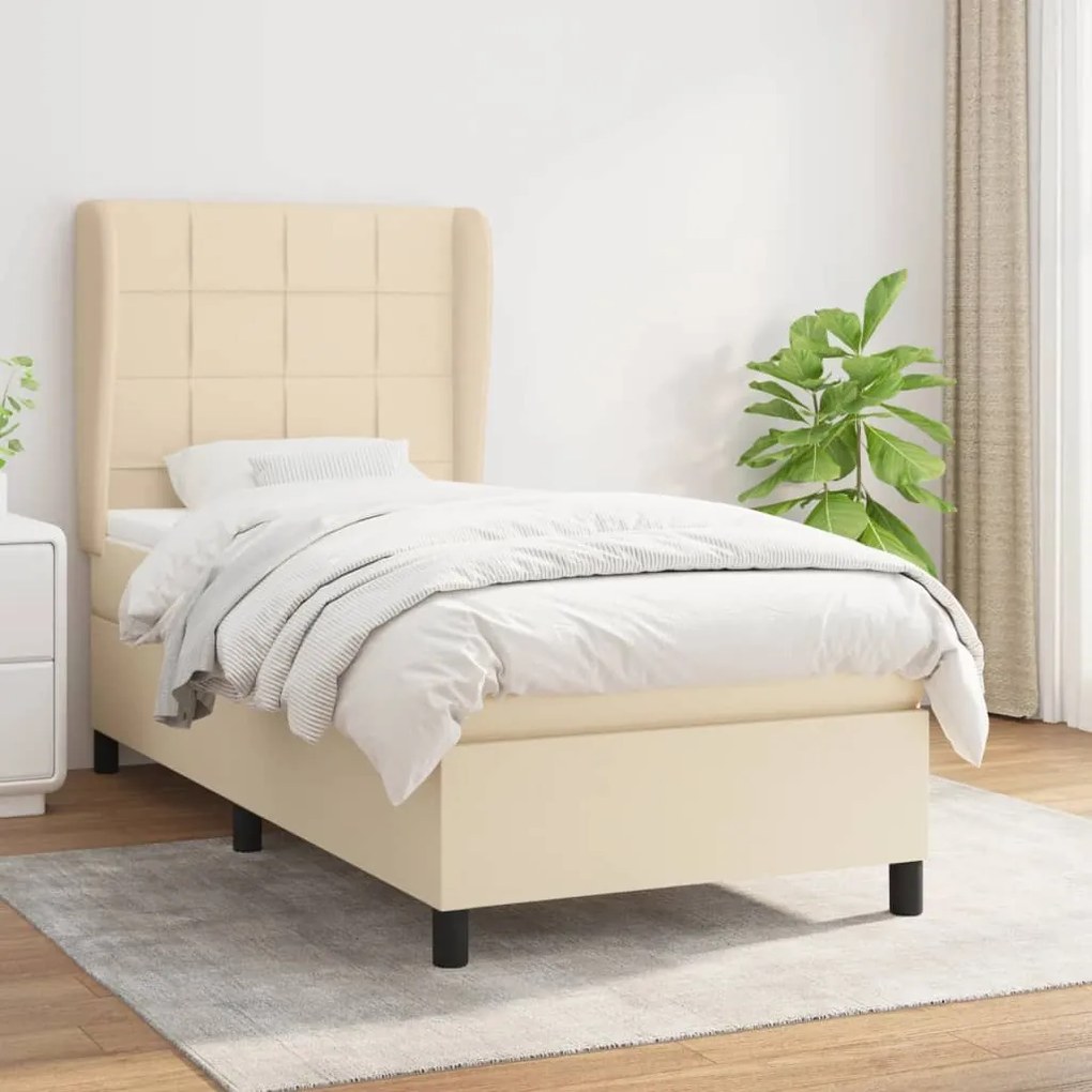 vidaXL Κρεβάτι Boxspring με Στρώμα Κρεμ 80 x 200 εκ. Υφασμάτινο