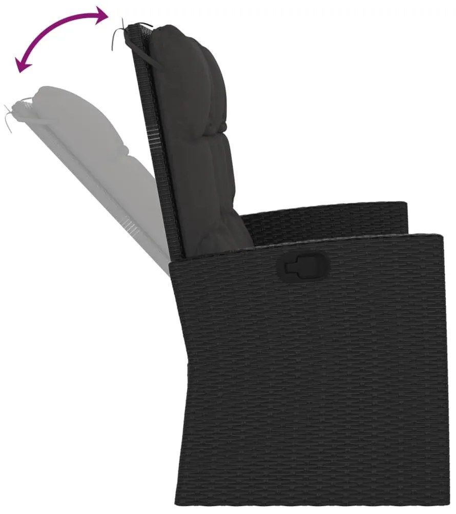 vidaXL Πάγκος Κήπου Ανακλινόμ. με Μαξιλάρια Μαύρος 118 εκ. Συνθ. Ρατάν