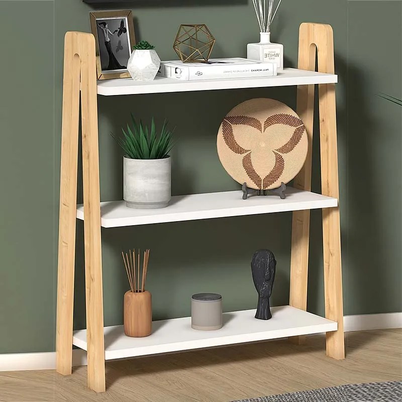 Βιβλιοθήκη Como Megapap από μελαμίνη χρώμα λευκό - oak 63x22x80εκ. - GP022-0043 - GP022-0043