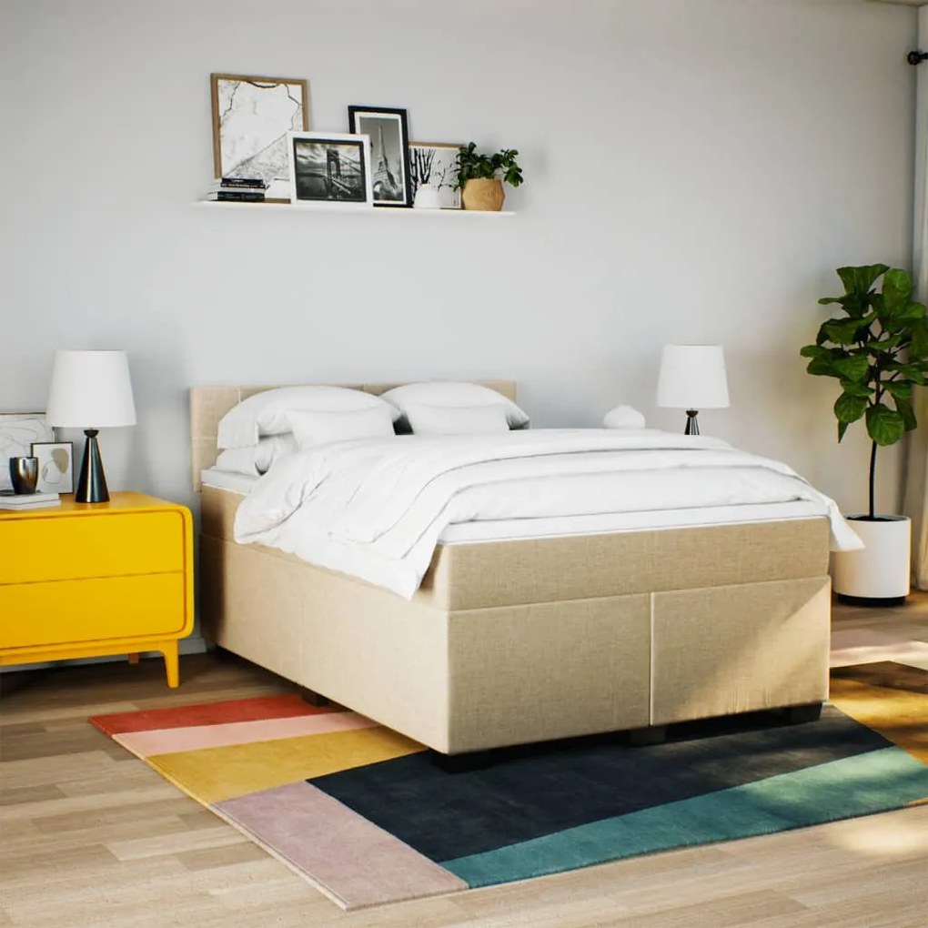 Κρεβάτι Boxspring με Στρώμα Κρεμ 160x200 εκ. Υφασμάτινο 3288244