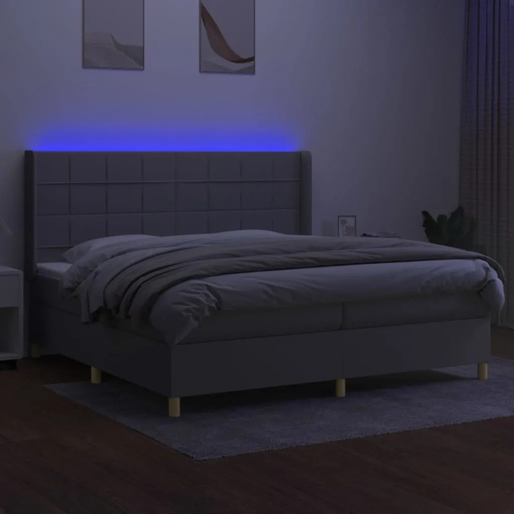 Κρεβάτι Boxspring με Στρώμα &amp; LED Αν.Γκρι 200x200εκ. Υφασμάτινο - Γκρι