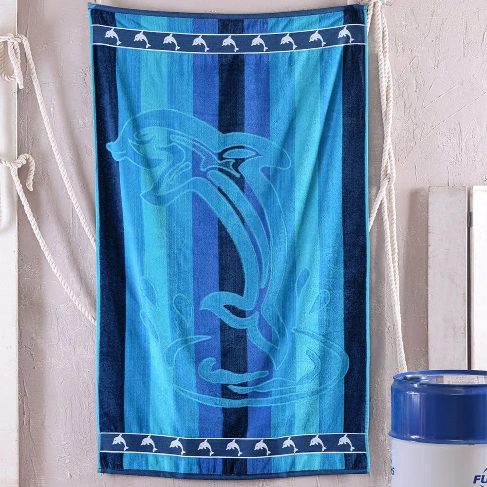 Πετσέτα Θαλάσσης Βελουτέ Joy Blue Ρυθμός Beach 80x160cm 100% Βαμβάκι