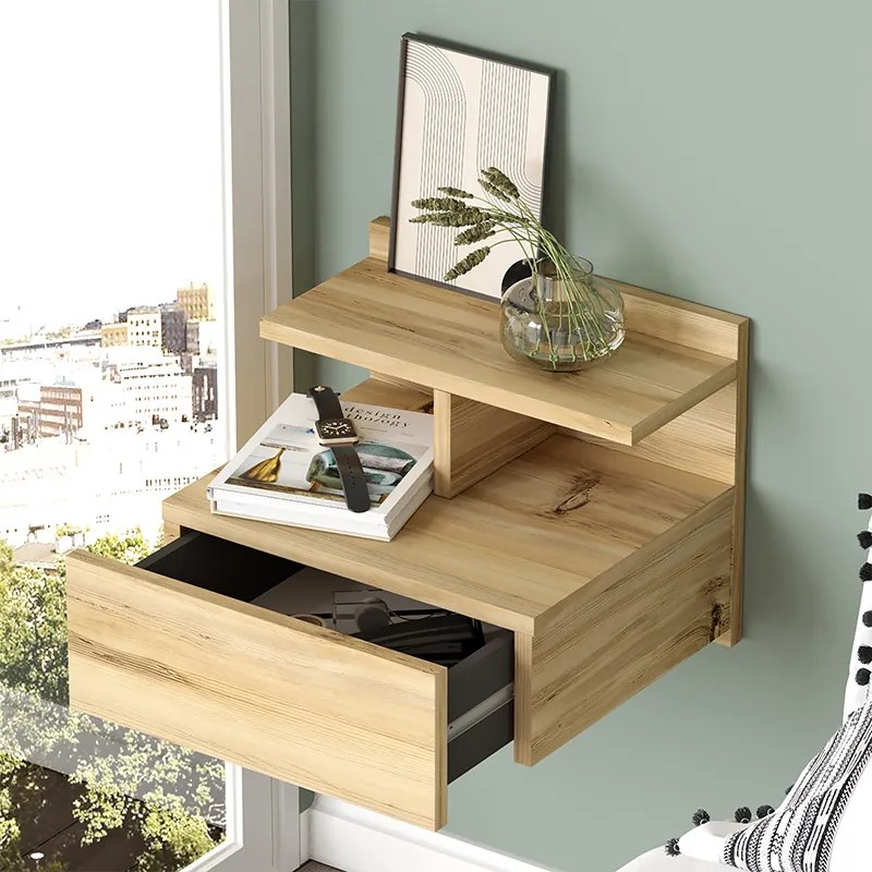 Κομοδίνο Discover pakoworld επιτοίχιο sonoma 40x35.5x32εκ - 176-000120 - 176-000120