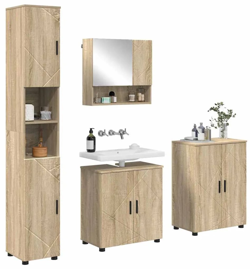 vidaXL Σετ Επίπλων Μπάνιου με πόρτα 4 pcs Sonoma Δρυς 61 x 35 x 64 εκ.