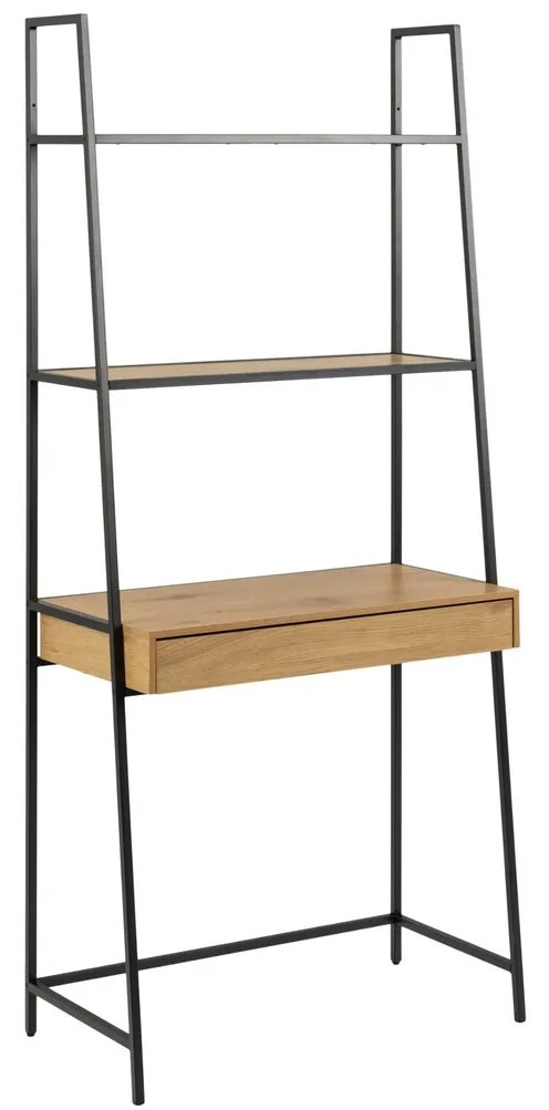 Τραπέζι γραφείου Oakland H166, Με συρτάρια, 71x77x36cm, Μαύρο, Άγρια δρυς